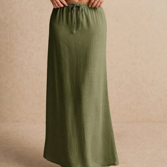 Olive Green Casual Women's Maxi Skirt - Picture 1 of 5